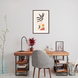 Quadro Vaso Boho Salmão 43x30 Caixa Marrom