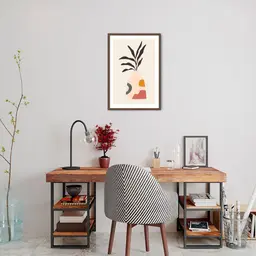 Quadro Vaso Boho Salmão 86x60 Caixa Marrom