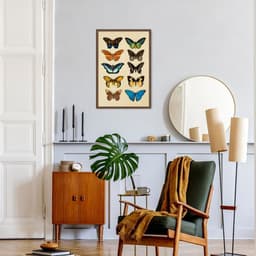 Quadro Vintage Borboletas Coloridas 100x70 Caixa Marrom