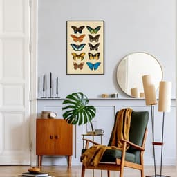 Quadro Vintage Borboletas Coloridas 86x60 Filete Preto