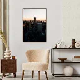 Quadro Visão Aérea Prédios New York 43x30 Filete Marrom