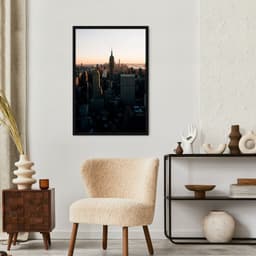 Quadro Visão Aérea Prédios New York 86x60 Caixa Preto