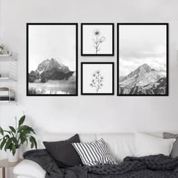 Quadros Decorativos Montanhas e Plantas 171 x 86 2-86x60+2-39x39 Caixa Preto