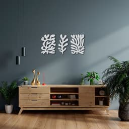 Quadros Esculturas de Parede Matisse Leafs 100x219 Cinza