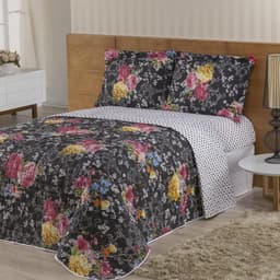 Cobre Leito Queen Dupla Face 180 fios Valentina Preto Casaborda 3 peças