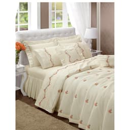 Jogo de Cama Queen 200 fios Bordado Bouquet Palha Casaborda 4 peças