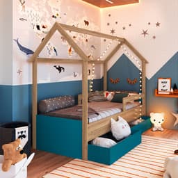 Cama Infantil Montessoriana Miney 2 Gavetas Aveiro e Azul