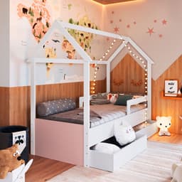 Cama Infantil Montessoriana Miney 2 Gavetas Branco e Rosa