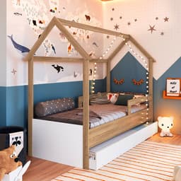 Cama Infantil Montessoriana com Cama Auxiliar Miney Aveiro e Branco