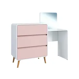 Penteadeira Infantil Curve 3 Gavetas Branca e Rosa