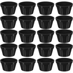 Kit 20 Ramequim Plástico Preto Canelado 60ml Molheira Pequen