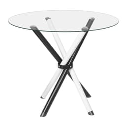 Mesa de Jantar Redonda com Tampo de Vidro Lorena Branca e Preta 90 cm