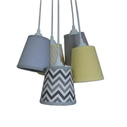 Lustre Pendente Cacho 5 Cúpulas em Cinza e Amarelo