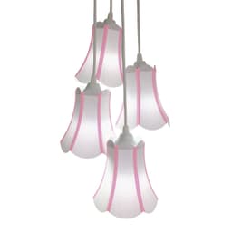 Lustre Pendente Luminária Cacho 4 Cúpulas Paris Linho com Detalhes em Pink