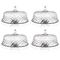 4 Boleiras com Cúpula e Pé 34cm Glassy Transparente Porta Bolo Tortas Doces Crippa