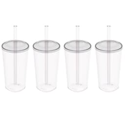 4 Copos com Tampa e Canudo 500ml Crippa Transparente Plástico Água Suco Bebidas
