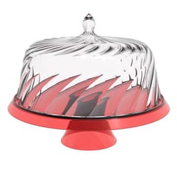 Boleira Porta Bolo com Cúpula e Pé 25cm Vermelho Transparente Glassy Crippa Doces