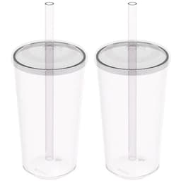 Kit 2 Copos com Tampa e Canudo 500ml Crippa Transparente Plástico Água Suco Bebidas