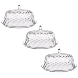 Kit 3 Porta Bolos Tortas Doces 25cm Transparente Glassy com Cúpula Crippa Hotel Padaria