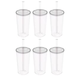 Kit 6 Copos com Tampa e Canudo 500ml Crippa Transparente Plástico Água Suco Bebidas