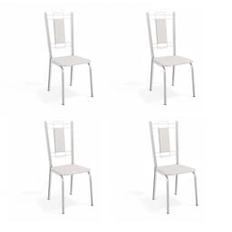 Conjunto com 4 Cadeiras de Cozinha Florença Cromado e Branco