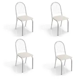 Conjunto com 4 Cadeiras de Cozinha Noruega Cromado e Branco