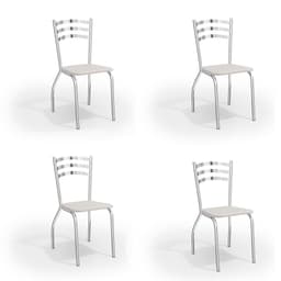 Conjunto com 4 Cadeiras de Cozinha Portugal Cromado e Branco
