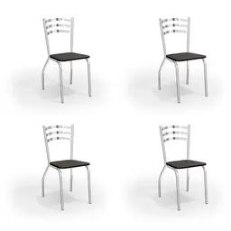 Conjunto com 4 Cadeiras de Cozinha Portugal Cromado e Preto