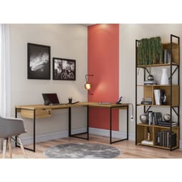 Conjunto de 2 Escrivaninhas 1 GV e Estante Dallas Freijó e Preto