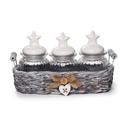 Cesto De Vime Com 3 Potes Vidro Tampa Decoração Natal Branco