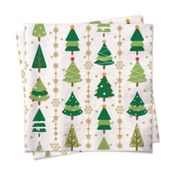 Conjunto com 20 Guardanapos Árvores de Natal Branco e Verde