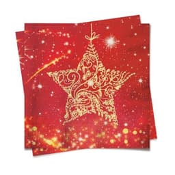 Conjunto com 20 Guardanapos Estrela Vermelho e Dourado