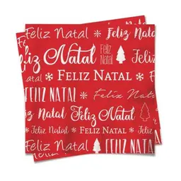 Conjunto com 20 Guardanapos Feliz Natal Vermelho 33 cm