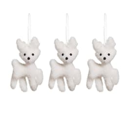 Conjunto com 3 Enfeites Natalinos Rena Branco