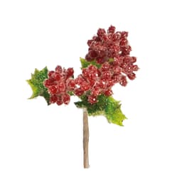 Enfeite Natalino Galho Folhas e Frutas Vermelho 15 cm