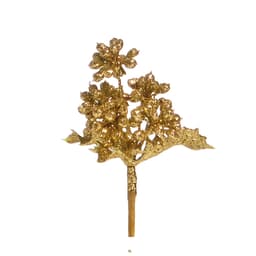 Enfeite de Natal Galho Folha e Fruta Dourado 15 cm