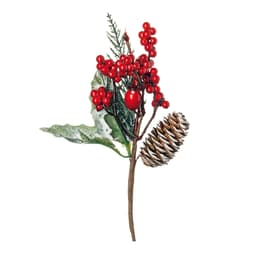 Enfeite de Natal Galho Fruta Pinha Marrom e Vermelho 20 cm