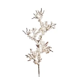 Galho Natalino Decorativo Curto Com Bolinhas Brancas 30Cm