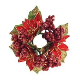 Mini Guirlanda Natal Enfeite Flores E Bolinhas Vermelha 15Cm