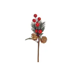 Pick Enfeite Natal Galho Folhas Pinhas E Fruta Vermelha 20Cm