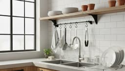 Barra Utensílios organizador P/ cozinha 5 ganchos Swing - 45cm