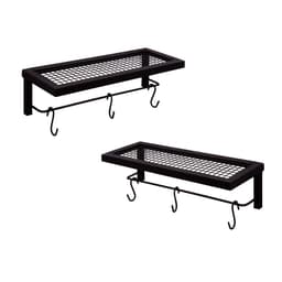 Conjunto Prateleiras Industrial Multiuso Decorativa Cozinha c/ 3 Ganchos Preta