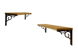 KIT 2 Prateleiras Kalises 60cm Casa Cozinha Linda Preta Moderna com Arabescos em Metal e Tampo Pinus Rústico