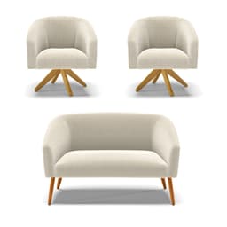 Kit 1 Sofá Namoradeira e 2 Poltronas Stella Bouclê Base de Madeira MA30 - D'Rossi