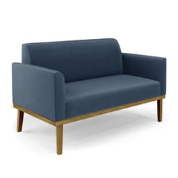 Sofá Namoradeira Base de Madeira Fixa Castanho Marisa Suede Azul Marinho D03 - D'Rossi