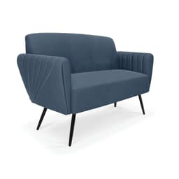Sofá Namoradeira Pés Palito de Ferro Bruna Suede Azul Marinho - D'Rossi