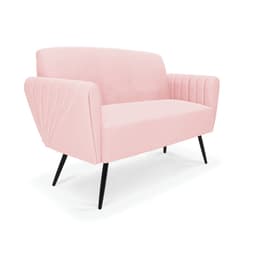 Sofá Namoradeira Pés Palito de Ferro Bruna Suede Rosa Bebê - D'Rossi