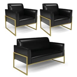 Sofá Namoradeira com 2 Poltronas Base Industrial Alta Dourado Marisa Corano Preto D03 - D?Rossi