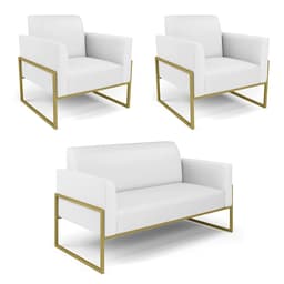 Sofá Namoradeira com 2 Poltronas Base Industrial Alta Dourado Marisa Corino Branco D03 - D?Rossi