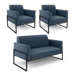 Sofá Namoradeira com 2 Poltronas Base Industrial Alta Preto Marisa Suede Azul Marinho D03 - D?Rossi